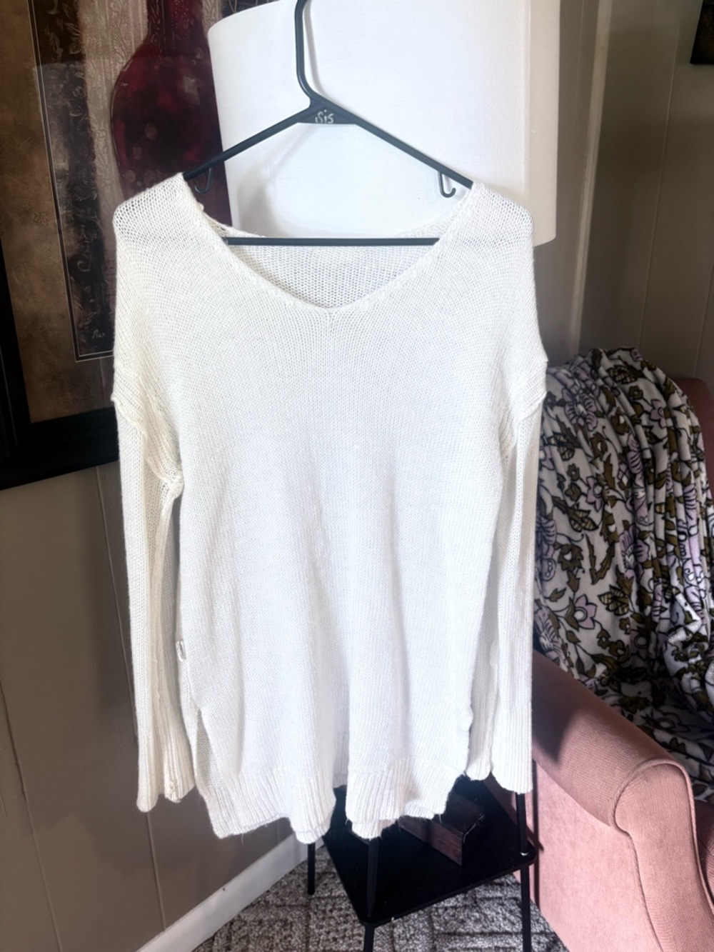 Altar'd State White V-Neck Lightweight Knit Sweater